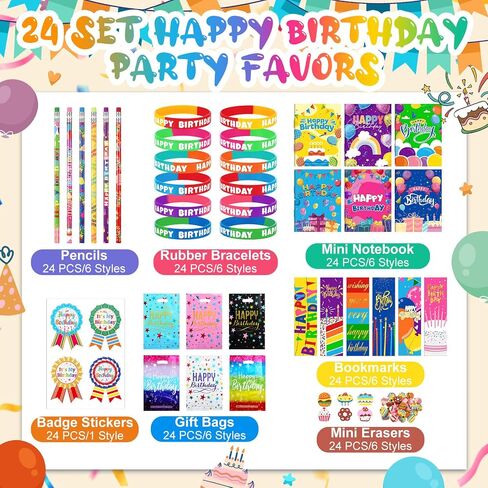 168 Pcs Birthday Classroom Gifts for Students Kids Birthday Return Gifts from Teacher Pencils Notebooks Bracelets Badge Stickers Bookmarks Erasers for Class Reward School Prize Party Favor in Saudi Arabia