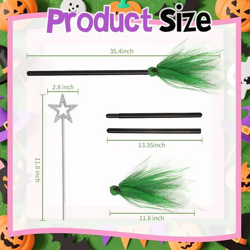 2 حزم هالوين السحرة المكنسة و Witch Wands Star ، Fairy Princess Wand Broomstick Cosplay Props for Masquerade Dress Up Party Favors (Pink and Green) in Kuwait