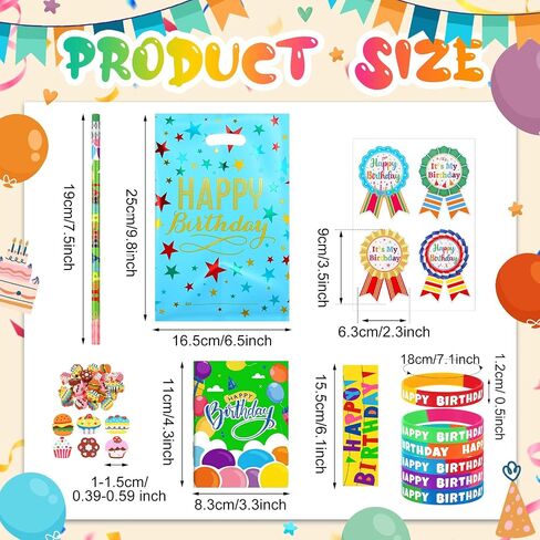 168 Pcs Birthday Classroom Gifts for Students Kids Birthday Return Gifts from Teacher Pencils Notebooks Bracelets Badge Stickers Bookmarks Erasers for Class Reward School Prize Party Favor in Saudi Arabia