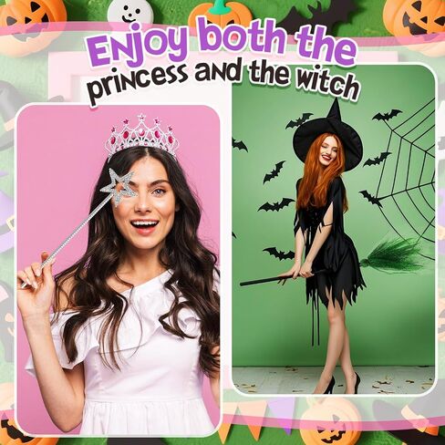 2 حزم هالوين السحرة المكنسة و Witch Wands Star ، Fairy Princess Wand Broomstick Cosplay Props for Masquerade Dress Up Party Favors (Pink and Green) in Kuwait