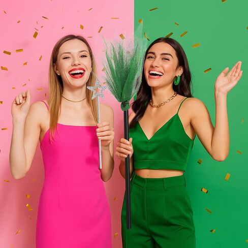 2 حزم هالوين السحرة المكنسة و Witch Wands Star ، Fairy Princess Wand Broomstick Cosplay Props for Masquerade Dress Up Party Favors (Pink and Green) in Kuwait