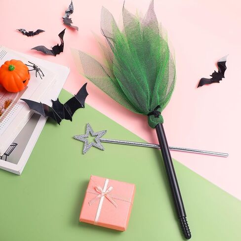 2 حزم هالوين السحرة المكنسة و Witch Wands Star ، Fairy Princess Wand Broomstick Cosplay Props for Masquerade Dress Up Party Favors (Pink and Green) in Kuwait