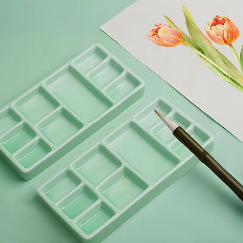 2-Pack Ceramic Watercolor Mixing Trays, 7-Inch Porcelain Palette with Grid Design for Easy Color Separation in Saudi Arabia