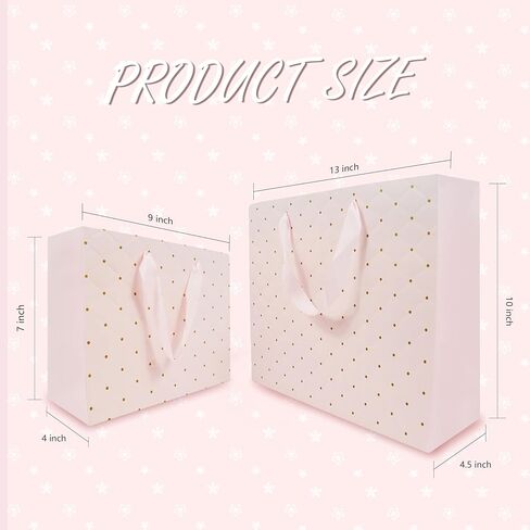 حقائب الهدايا الوردية مع ورق الأنسجة ومقابض ، و 13 "ومتوسطة 9 '" حقيبة هدايا للورق للبنات الزفاف عيد ميلاد عيد ميلاد عيد ميلاد عيد ميلاد in Kuwait