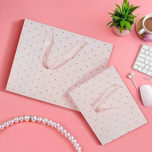 حقائب الهدايا الوردية مع ورق الأنسجة ومقابض ، و 13 "ومتوسطة 9 '" حقيبة هدايا للورق للبنات الزفاف عيد ميلاد عيد ميلاد عيد ميلاد عيد ميلاد in Kuwait