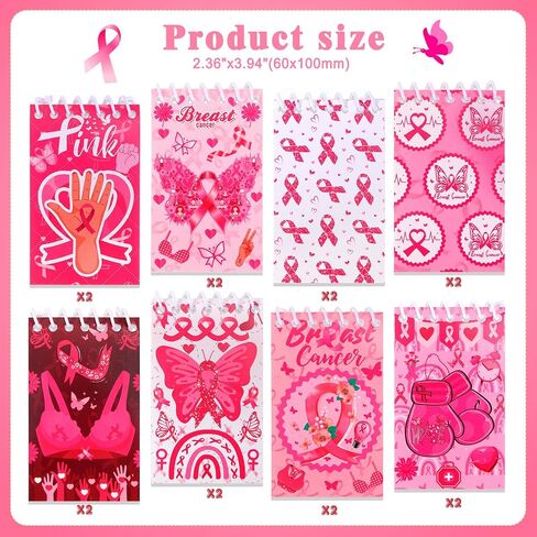 HOWAF 16pcs Breast Cancer Awareness Gifts Set, Pink Ribbon Notebooks for Women Gift Supplies, Cancer Survivor Inspirational Mini Journal Notebooks Hope Strength Faith Courage Charity Event Gift in Saudi Arabia