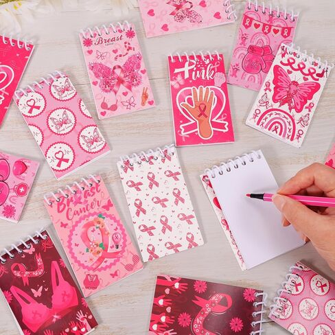 HOWAF 16pcs Breast Cancer Awareness Gifts Set, Pink Ribbon Notebooks for Women Gift Supplies, Cancer Survivor Inspirational Mini Journal Notebooks Hope Strength Faith Courage Charity Event Gift in Saudi Arabia