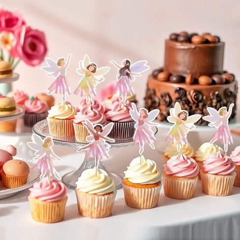 Fairy Birthday Party Decorations for Girls – Fairy Cupcake Toppers with Banner or Backdrop, Fairy Tale Theme Baby Shower & Party Supplies (Cupcake Topper + Banner) in Kuwait