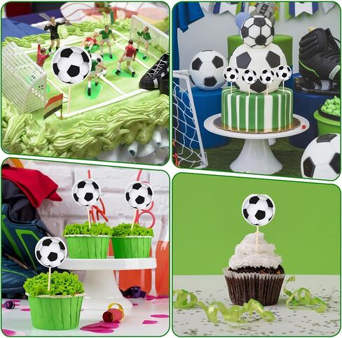 36pcs كرة كرة القدم كب كيك أعلى القبعات كرة القدم كب كيك أعلى من سهولة تثبيت كعكة كرة القدم توببر سبورت رياضي كب كيك لكرات رياضية موضوع كرة القدم أطفال عيد ميلاد ديكورات حفلة عيد ميلاد in Saudi Arabia