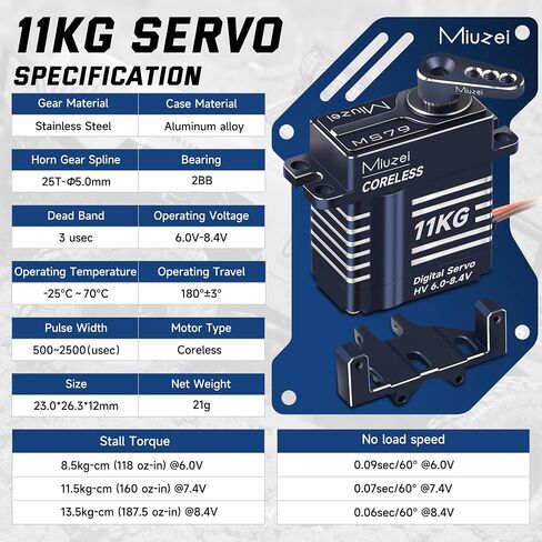 Miuzei 11kg Servo Motor Torque High Torque Micro Gear مع Mount and Servo Horn for Trx4M ، SCX24 ، 1/18 ، 1/24 RC Crawler Upgrade Parts (Black) in Kuwait