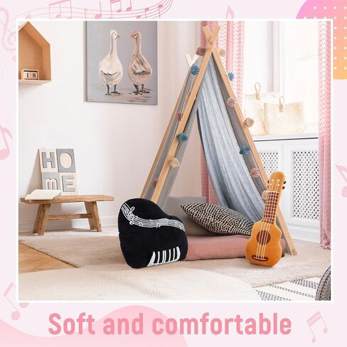 2 PCS Rock Star Plush Plush Set 18.5 "Guitar Studed Plush 17.7" Piano Pillow Struction محشوة لموسيقى الروك أند رول Music Party Favors 80s التاسعيني in Saudi Arabia