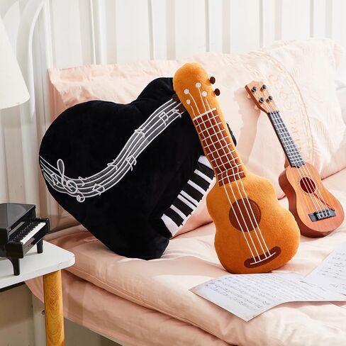 2 PCS Rock Star Plush Plush Set 18.5 "Guitar Studed Plush 17.7" Piano Pillow Struction محشوة لموسيقى الروك أند رول Music Party Favors 80s التاسعيني in Saudi Arabia