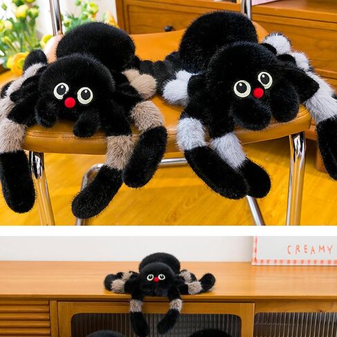 Soft Jumping Spider Plush Toy 11.8'' Spider Stuffed Animal Cute Spiders Plushie Pillow Doll Gift - Adorable Spiders Stuffy for Girls Kids Boys and Adults-Grey in Saudi Arabia