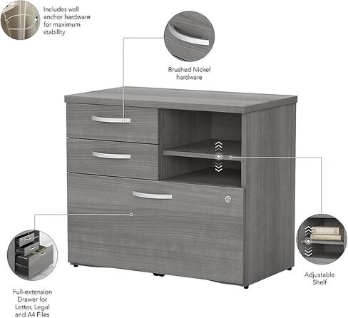 Bush Business Furniture Studio C Office Storage Cabinet with Drawers and Shelves in Natural Elm, Organization for Home or Professional Workspace in Saudi Arabia
