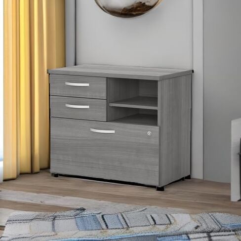 Bush Business Furniture Studio C Office Storage Cabinet with Drawers and Shelves in Natural Elm, Organization for Home or Professional Workspace in Saudi Arabia