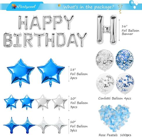 iPartycool 50Pcs Happy Birthday Balloon Decorations, 3D Premium Reusable Aluminum Foil Birthday Banner and Ecofriendly Big Star and Latex Balloons Set for Birthday Party Decorations and Supplies in Saudi Arabia