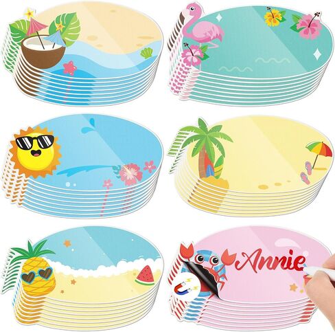 48 PCS Summer Magnetic Magnetic Dry Arase Name Tags for Classroom 3.2 '' x 1.6 '' Magnetic Label Name Colorful Name Tag for Bus Back to School Stept Teacher Desk Locker ، 6 Designs in Kuwait
