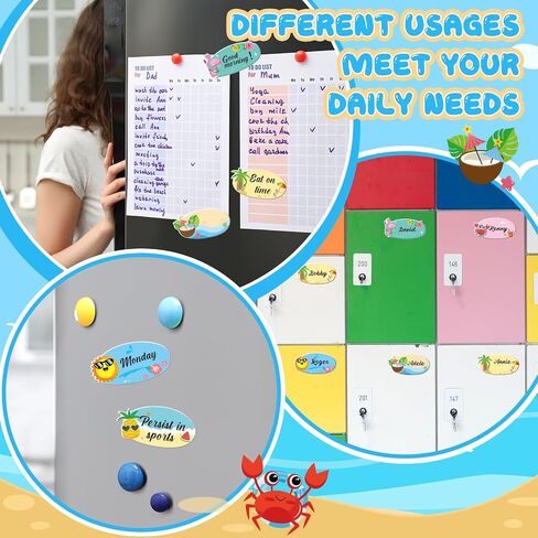 48 PCS Summer Magnetic Magnetic Dry Arase Name Tags for Classroom 3.2 '' x 1.6 '' Magnetic Label Name Colorful Name Tag for Bus Back to School Stept Teacher Desk Locker ، 6 Designs in Kuwait