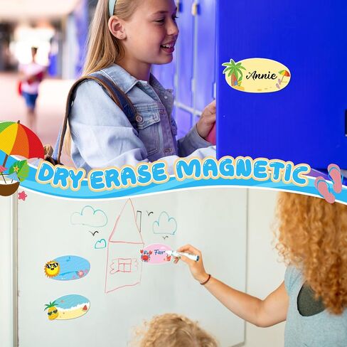 48 PCS Summer Magnetic Magnetic Dry Arase Name Tags for Classroom 3.2 '' x 1.6 '' Magnetic Label Name Colorful Name Tag for Bus Back to School Stept Teacher Desk Locker ، 6 Designs in Kuwait