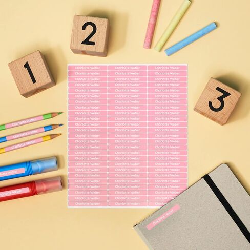 ملصقات اسم الأطفال المخصصة لأقلام الرصاص الوردية [75pcs] - ملصقات الأسماء المقاومة للماء للمدرسة والرعاية النهارية - ملصقات الأسماء المخصصة للقلم الرصاص - اسم الأطفال على الملصقات للأقلام (2.0 "x0.3") in Kuwait