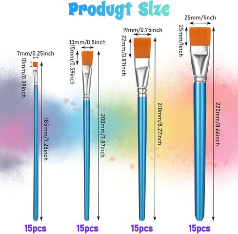 60 Pcs Paint Brush Set Bulk Acrylic Brush Wood Paint for Detail Art Crafts Kids Artist Adult Watercolor Oil Face Body(1, 0.75, 0.5, 0.25 Inch,Flat Style) in Saudi Arabia