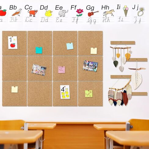 Aodaer 12 Pack Cork Boards 48" x 36" Thick Bulletin Board Tiles with 4 Frameless Cork Strips Pin Board Bar Strips with Push Pins Clips for Office School Home Walls in Saudi Arabia