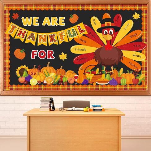 gisgfim 59 Pcs Thanksgiving Turkey Bulletin Board Set We Are Thankful Autumn Fall Thanksgiving Classroom Decorations Pumpkin Maple Leaves for Cutouts for DIY Craft Harvest School Home Wall Decorations in Saudi Arabia