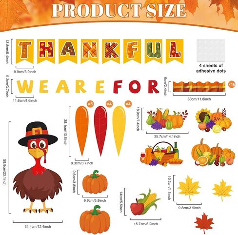 gisgfim 59 Pcs Thanksgiving Turkey Bulletin Board Set We Are Thankful Autumn Fall Thanksgiving Classroom Decorations Pumpkin Maple Leaves for Cutouts for DIY Craft Harvest School Home Wall Decorations in Saudi Arabia