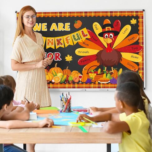 gisgfim 59 Pcs Thanksgiving Turkey Bulletin Board Set We Are Thankful Autumn Fall Thanksgiving Classroom Decorations Pumpkin Maple Leaves for Cutouts for DIY Craft Harvest School Home Wall Decorations in Saudi Arabia