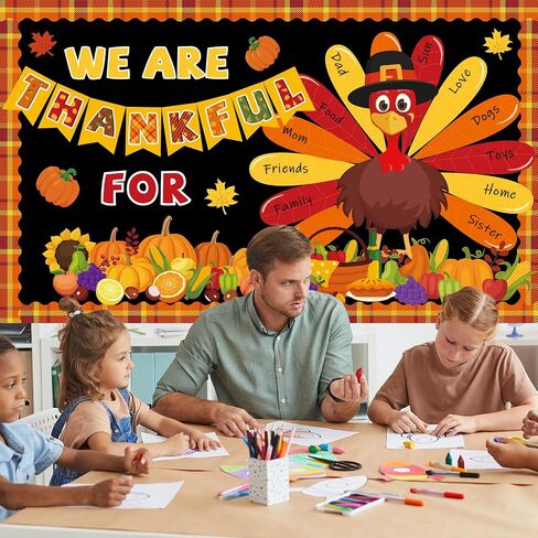 gisgfim 59 Pcs Thanksgiving Turkey Bulletin Board Set We Are Thankful Autumn Fall Thanksgiving Classroom Decorations Pumpkin Maple Leaves for Cutouts for DIY Craft Harvest School Home Wall Decorations in Saudi Arabia