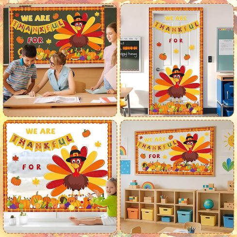 gisgfim 59 Pcs Thanksgiving Turkey Bulletin Board Set We Are Thankful Autumn Fall Thanksgiving Classroom Decorations Pumpkin Maple Leaves for Cutouts for DIY Craft Harvest School Home Wall Decorations in Saudi Arabia