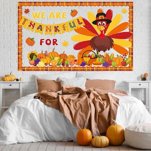 gisgfim 59 Pcs Thanksgiving Turkey Bulletin Board Set We Are Thankful Autumn Fall Thanksgiving Classroom Decorations Pumpkin Maple Leaves for Cutouts for DIY Craft Harvest School Home Wall Decorations in Saudi Arabia