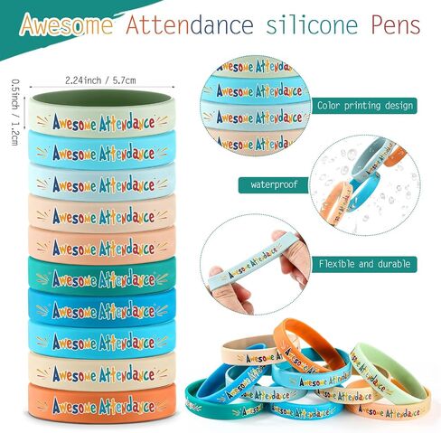 200 Pcs Perfect Attendance Awards for Classroom Awesome Attendance Ballpoint Pens and Silicone Bracelets for Student Behavior Incentives Classroom Rewards Teacher Supplies in Saudi Arabia