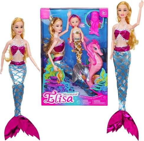 Mermaid Dolls with Little Mermaid & Seahorse| Summer Mermaid Swimming Pool Diving Toys for Water Play | Mermaid Bath Toy Playset for Girls 4-7 | Birthday Party Christmas Wish List in Saudi Arabia