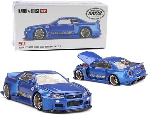 Diecast Model Car متوافق مع Kaido House X Mini GT 1:64 Nissan Skyline GT-R (R34) Kaido Works (V2 Aero) Shinjuku V2 Blue Limited Edition KHMG158 in Saudi Arabia