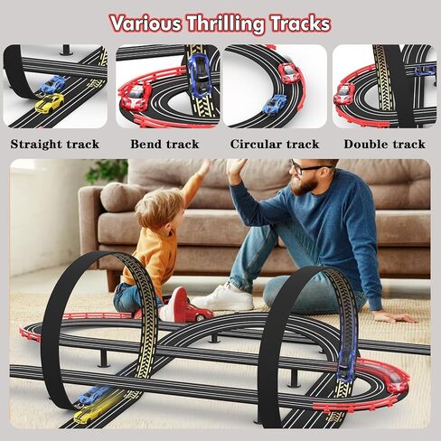 مسار سباق Slot Racing Car مسار 32 قدمًا تعمل بالركض الكهربائي للأولاد والأطفال ، والسباق المزدوج مع 4 سيارات عالية السرعة ووحدات تحكم يدوية ، ولعب الهدايا للأطفال 6،7،8 سنة in Kuwait