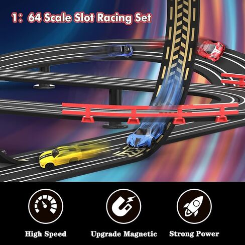 مسار سباق Slot Racing Car مسار 32 قدمًا تعمل بالركض الكهربائي للأولاد والأطفال ، والسباق المزدوج مع 4 سيارات عالية السرعة ووحدات تحكم يدوية ، ولعب الهدايا للأطفال 6،7،8 سنة in Kuwait
