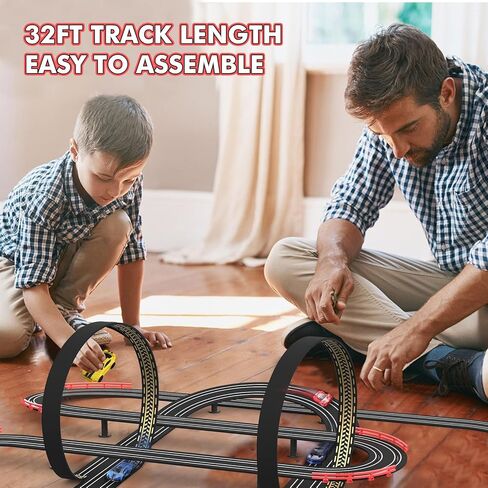 مسار سباق Slot Racing Car مسار 32 قدمًا تعمل بالركض الكهربائي للأولاد والأطفال ، والسباق المزدوج مع 4 سيارات عالية السرعة ووحدات تحكم يدوية ، ولعب الهدايا للأطفال 6،7،8 سنة in Kuwait