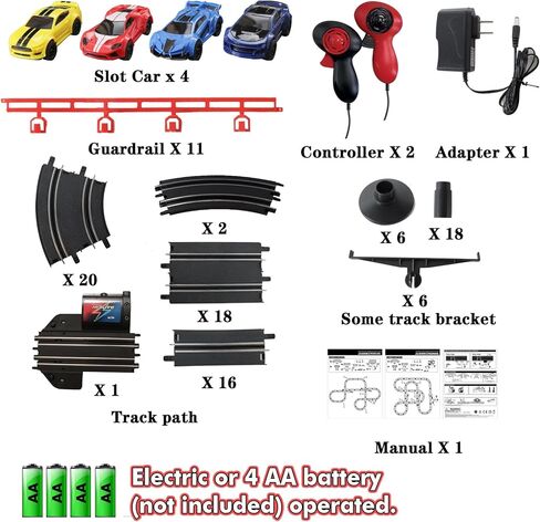مسار سباق Slot Racing Car مسار 32 قدمًا تعمل بالركض الكهربائي للأولاد والأطفال ، والسباق المزدوج مع 4 سيارات عالية السرعة ووحدات تحكم يدوية ، ولعب الهدايا للأطفال 6،7،8 سنة in Kuwait