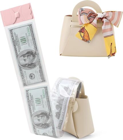 Money Pull Box for Cash, Surprise Money Boxes with Ribbon Leather Mini Bags with 30 Pcs Transparent Bags for Birthday Party Christmas (Orange) in Kuwait