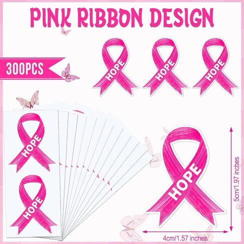 Pink Ribbon Stickers, 300 Pcs Breast Cancer Awareness Accessories Football Helmet Decals for Women Girls Events Decoration Support Groups Fundraisers Charity Survivor Party Supplies in Saudi Arabia