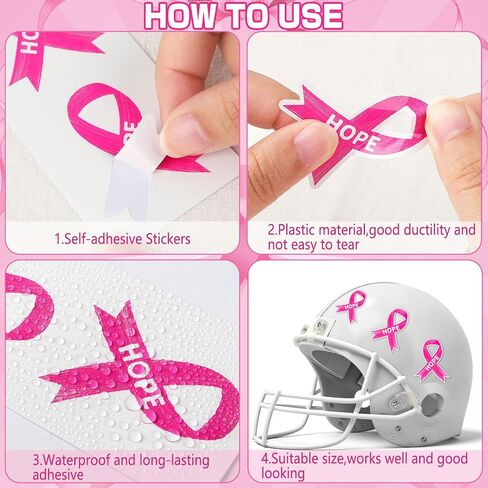 Pink Ribbon Stickers, 300 Pcs Breast Cancer Awareness Accessories Football Helmet Decals for Women Girls Events Decoration Support Groups Fundraisers Charity Survivor Party Supplies in Saudi Arabia