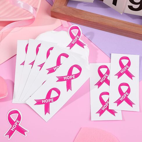 Pink Ribbon Stickers, 300 Pcs Breast Cancer Awareness Accessories Football Helmet Decals for Women Girls Events Decoration Support Groups Fundraisers Charity Survivor Party Supplies in Saudi Arabia
