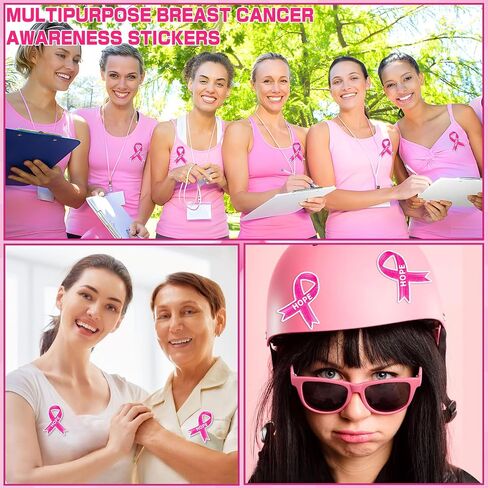 Pink Ribbon Stickers, 300 Pcs Breast Cancer Awareness Accessories Football Helmet Decals for Women Girls Events Decoration Support Groups Fundraisers Charity Survivor Party Supplies in Saudi Arabia