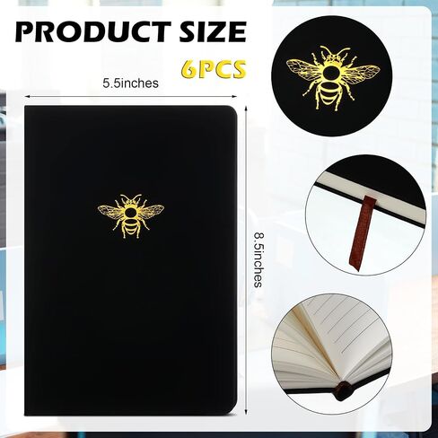 Glenmal Black Bee Journals for Writing Faux Leather Lined Journal Diary Notepad with Elastic Bee Notebook 8.5 x 5.5 Inches for Women Men Work Organization Travel Business Daily Gift(6 Pcs) in Saudi Arabia