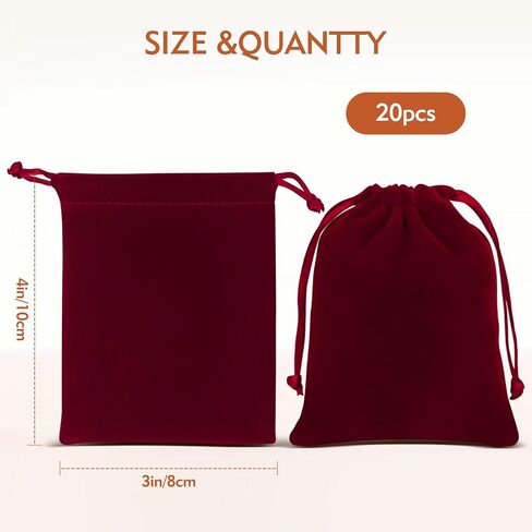 20Pcs Velvet Drawstring Pouches, 3x4 inch Premium Jewelry Candy Dice Gift Bags, Small Velvet Bags for Wedding Party Chritmas in Saudi Arabia