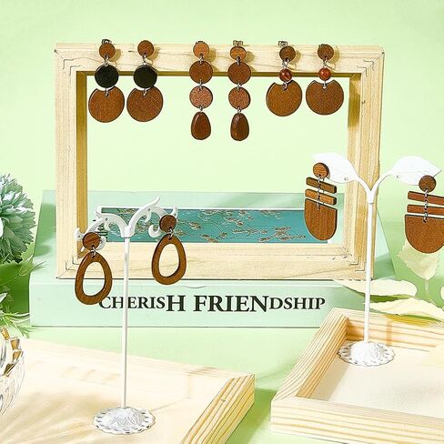 SUNNYCLUE 8 Pairs Wooden Earrings for Women Boho Dangle Earrings for Women Trendy 2025 Trendy Geometry Vintage Brown Half Flat Round Teardrop Wood Jewelry Set Christmas Adults Wedding Festival Gifts in Saudi Arabia