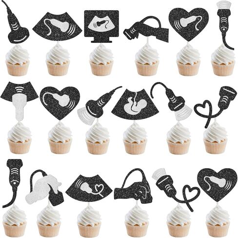 Sonography Cupcake Toppers 24 PCS Glitter Ultrasound Cake Decorations Sonographer Birthday Party Decorations for X-Ray Radiology Technician Nurse Doctor Gradudation Party Supplies in Saudi Arabia