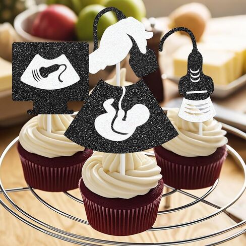 Sonography Cupcake Toppers 24 PCS Glitter Ultrasound Cake Decorations Sonographer Birthday Party Decorations for X-Ray Radiology Technician Nurse Doctor Gradudation Party Supplies in Saudi Arabia