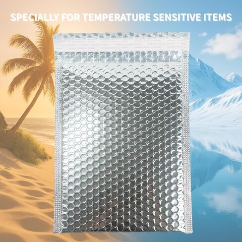 50-Pack 8x10'' Metallic Bubble Mailers, Thermal Silver Self-Seal Bubble Envelope, Waterproof Shockproof Extra Thickened Pouches, Insulated Mailers for Cold Shipping in Saudi Arabia